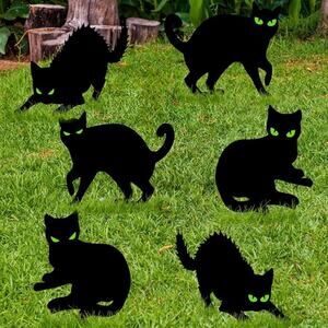Halloween Black Cat Yard Decorations 6 Pack Glow Eyes Outdoor Lawn Garden Signs